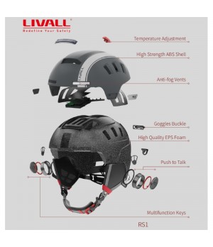 Livall RS1 High Snow - Kask Narciarski Snowboardowy Szary Bluetooth