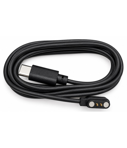 Czarny kabel ładujący Livall PW-030 zwinięty w pętlę, z widocznym wtykiem USB-C i złączem magnetycznym