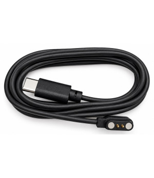 Czarny kabel ładujący Livall PW-030 zwinięty w pętlę, z widocznym wtykiem USB-C i złączem magnetycznym