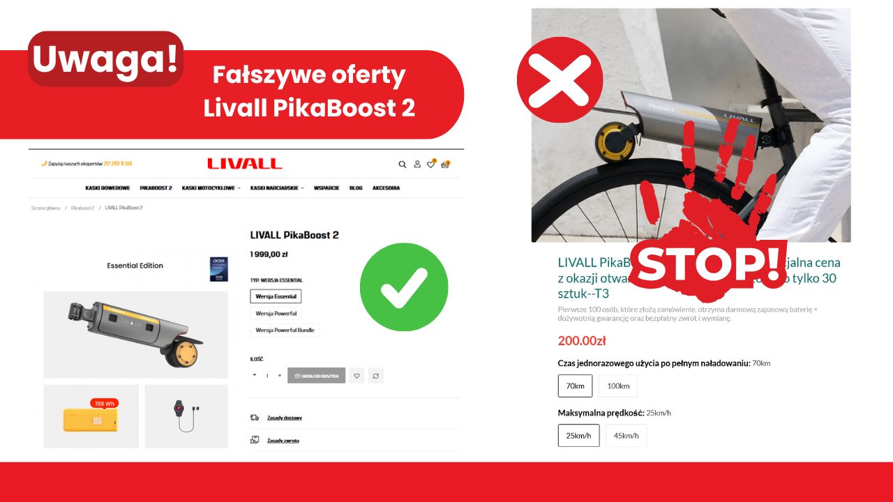 Livall PikaBoost 2 - ostrzeżenie przed fałszywymi reklamami